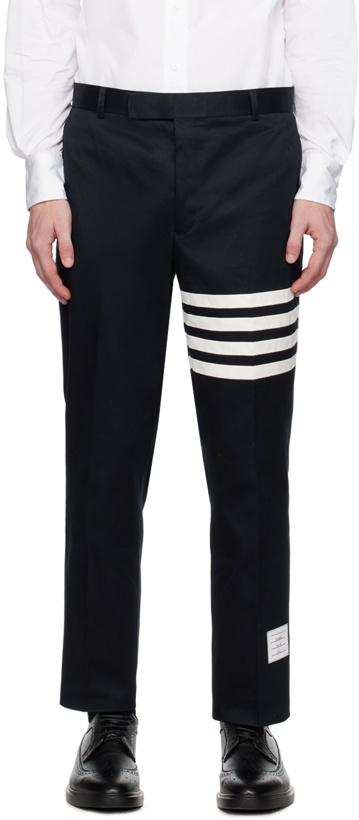 Photo: Thom Browne Navy 4-Bar Unconstructed Trousers