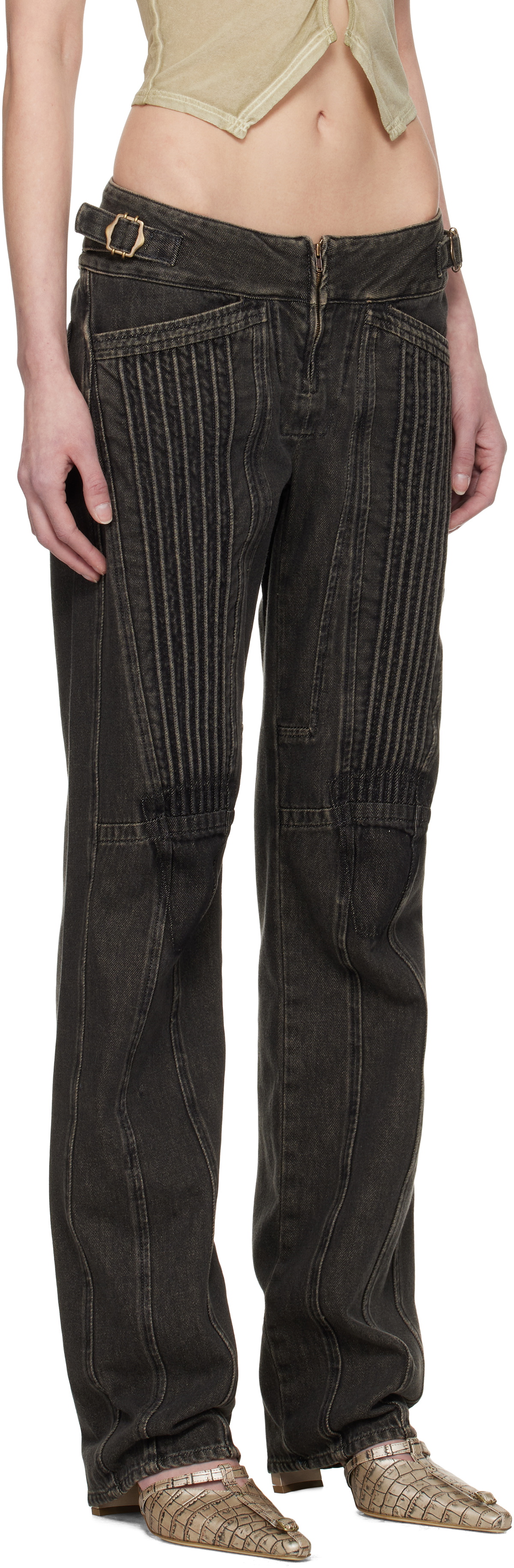 KNWLS Black Corded Straight Jeans