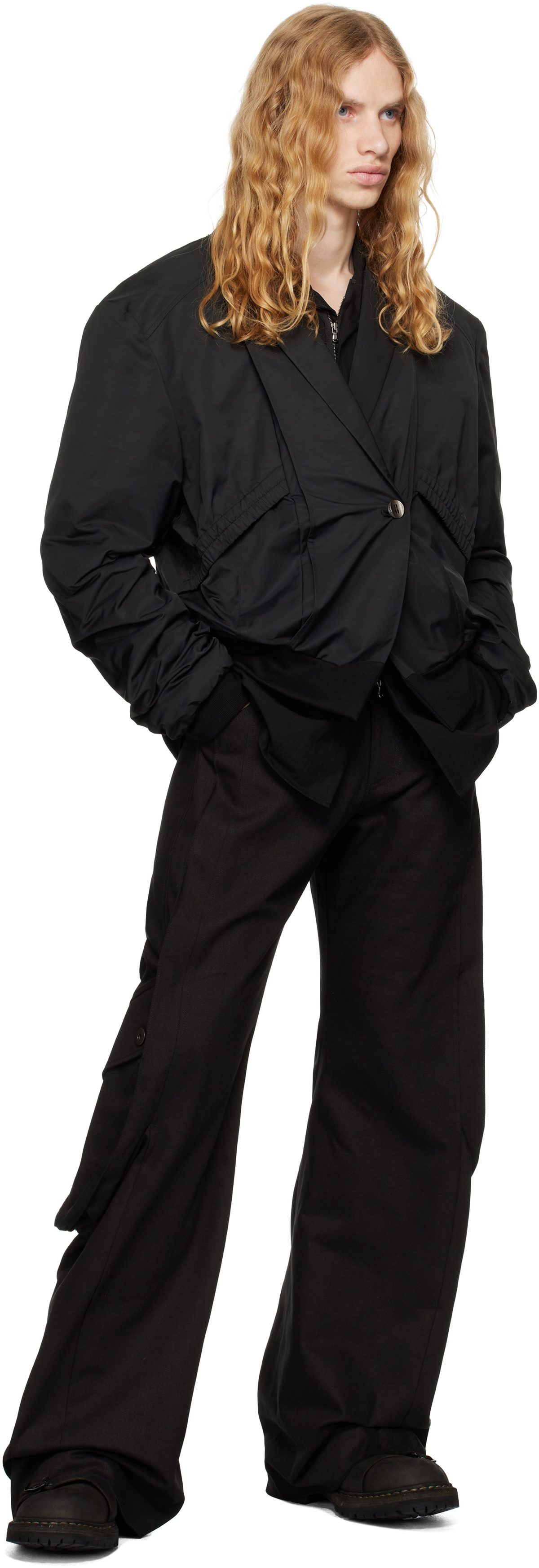 CARNET-ARCHIVE Black Architectural Padded Tailored Bomber Jacket