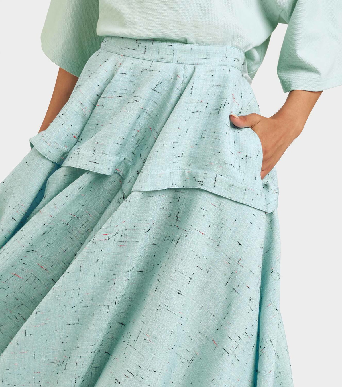 スカート BOTTEGA VENETA Pastel Light-Blue Stretch Cotton Blend Skirt 114115.Start-The-Day-Blue-