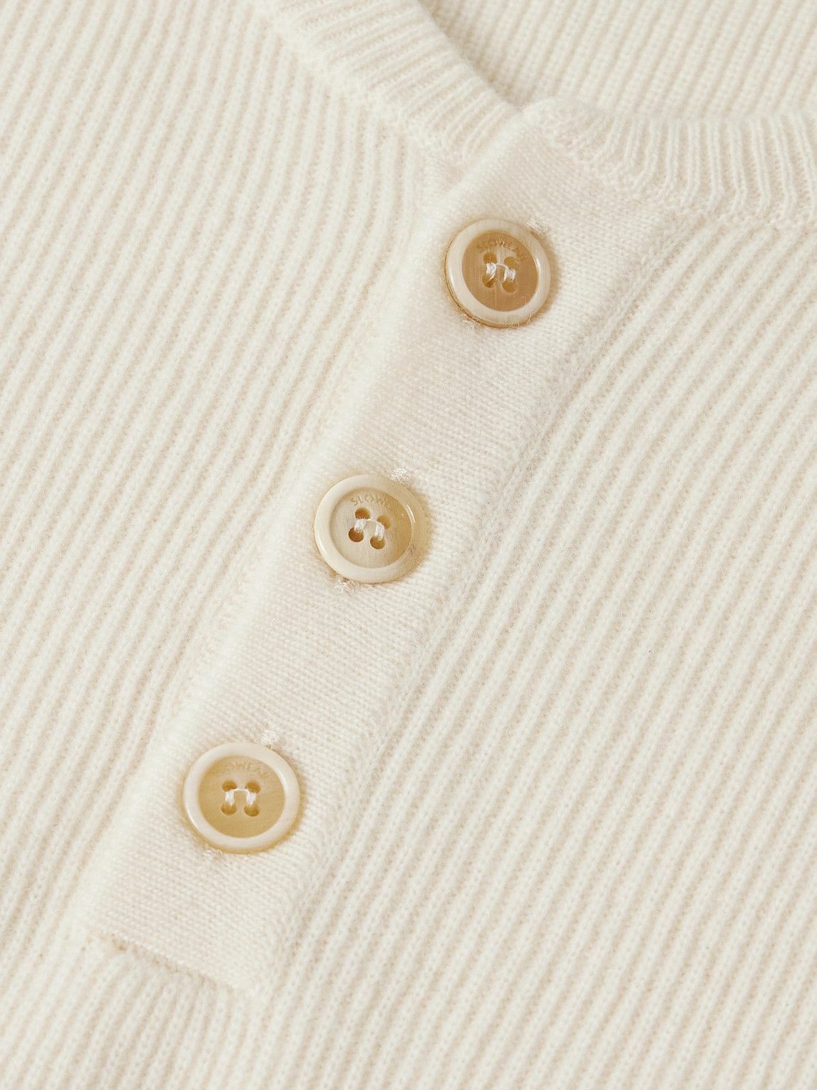 Incotex - Zanone Slim-Fit Ribbed Virgin Wool Henley Sweater - Neutrals