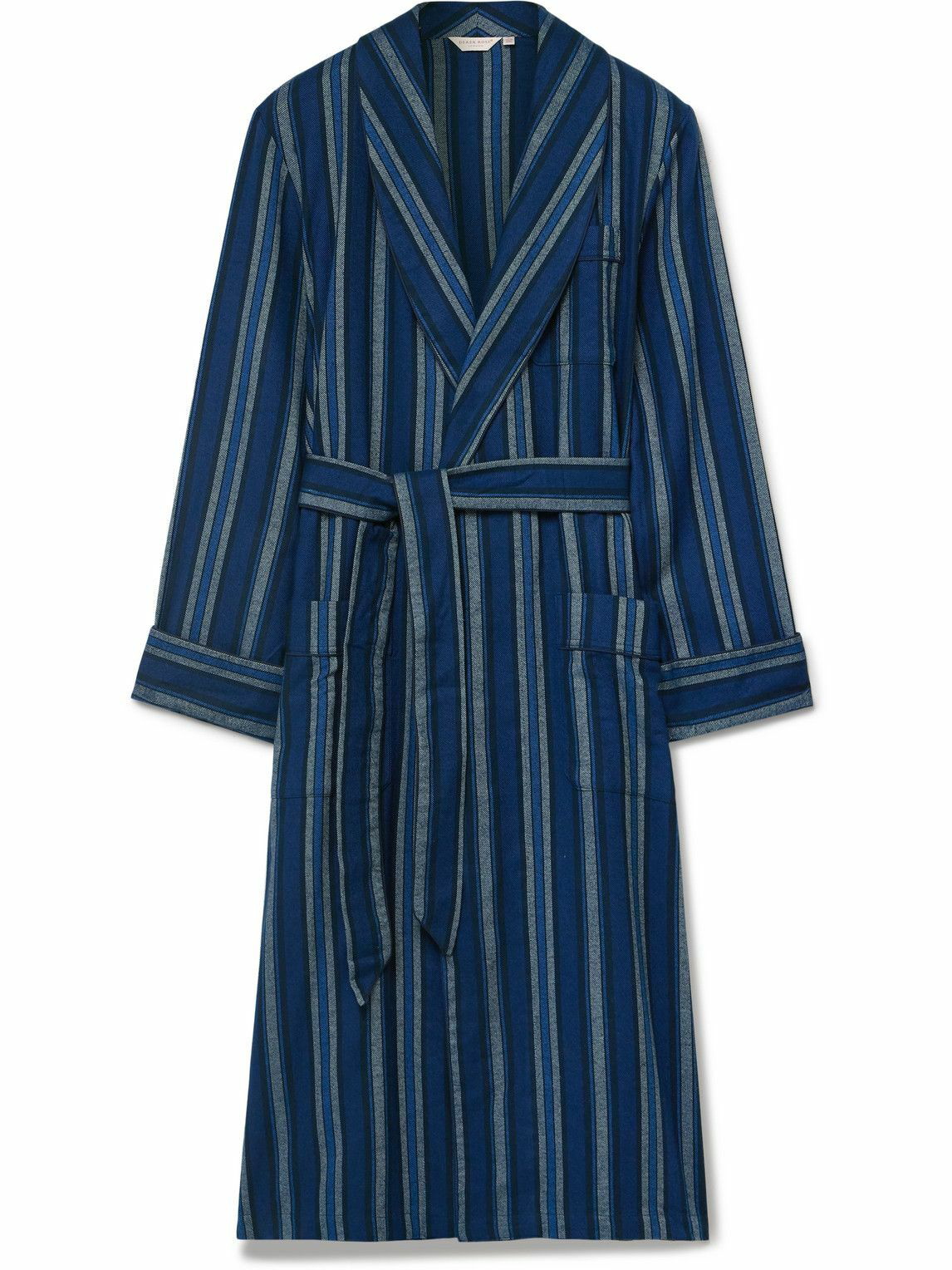 Photo: Derek Rose - Kelburn 38 Striped Cotton-Flannel Robe - Blue