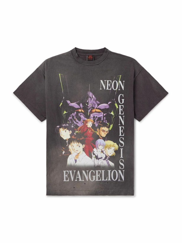 Photo: SAINT Mxxxxxx - Evangelion Distressed Printed Cotton-Jersey T-Shirt - Black
