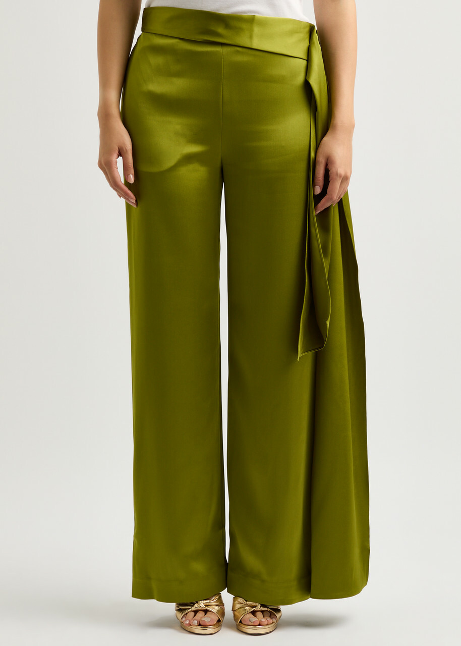Stine Goya Gracie Wide-leg Satin Trousers Olive