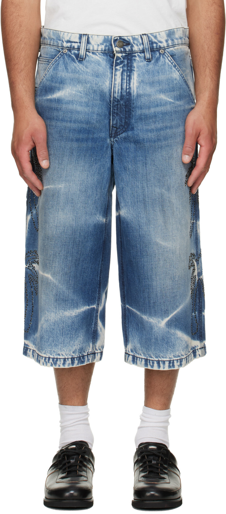 COÛT DE LA LIBERTÉ Blue Grayson Cripsy Denim Palm Devils Painter Shorts