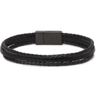 Hugo Boss - Baylor Woven and Smooth Leather Wrap Bracelet - Silver