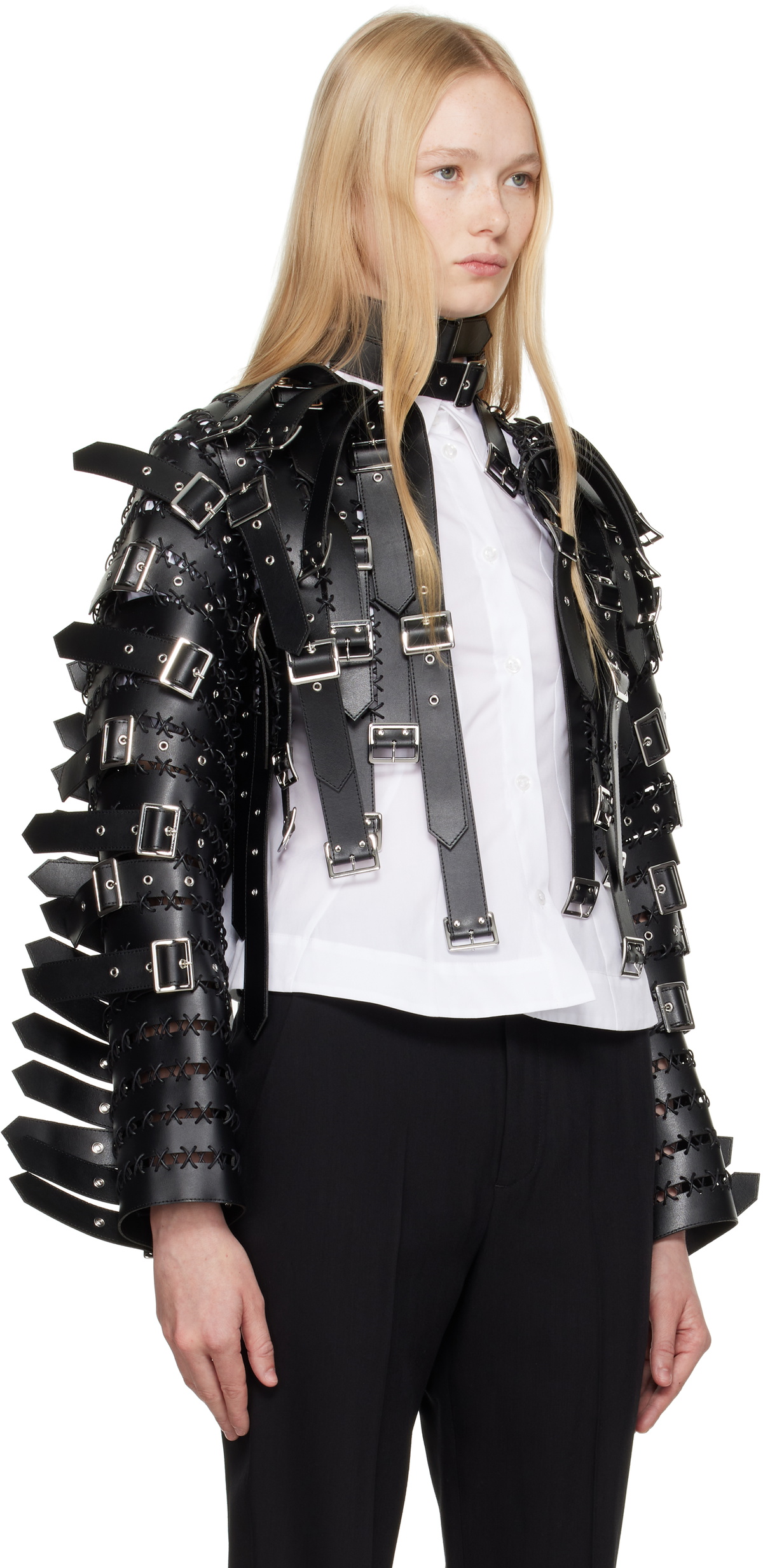 Noir Kei Ninomiya Black Synthetic Faux-Leather Jacket Noir Kei