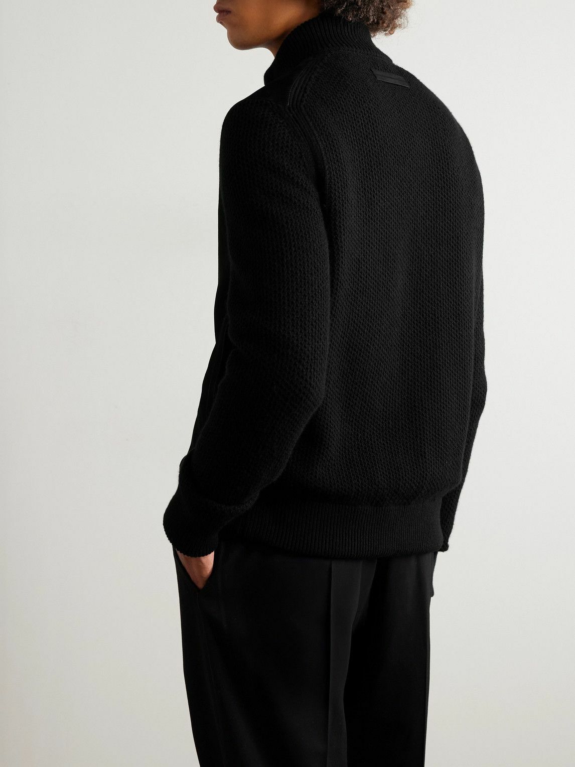 Zegna - Suede-Trimmed Textured-Cashmere Jacket - Black