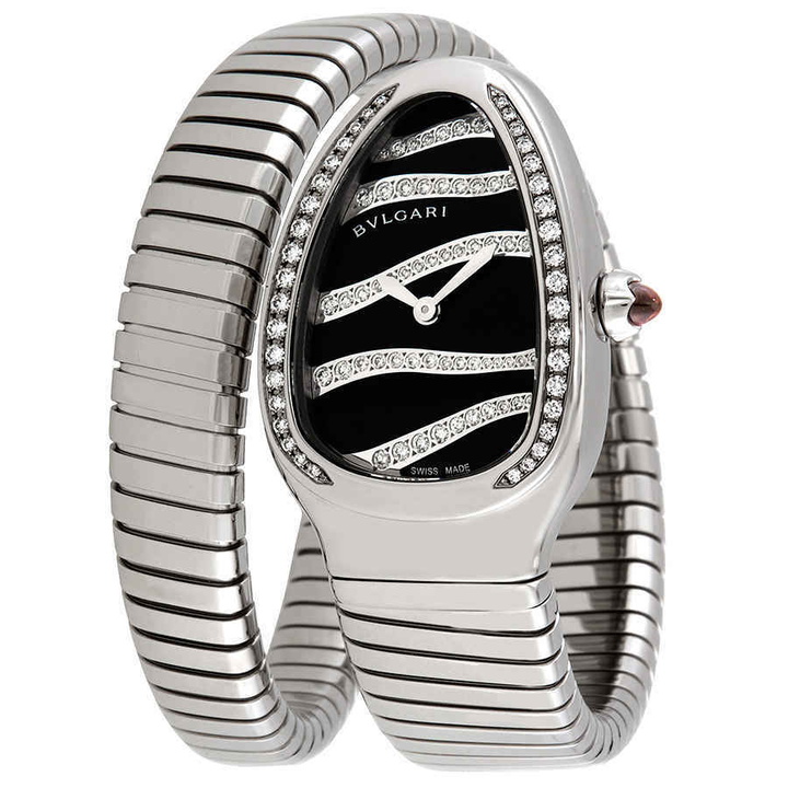 Photo: Bvlgari Serpenti Tubogas Black Lacquered Dial Ladies Spiral Bracelet 102439