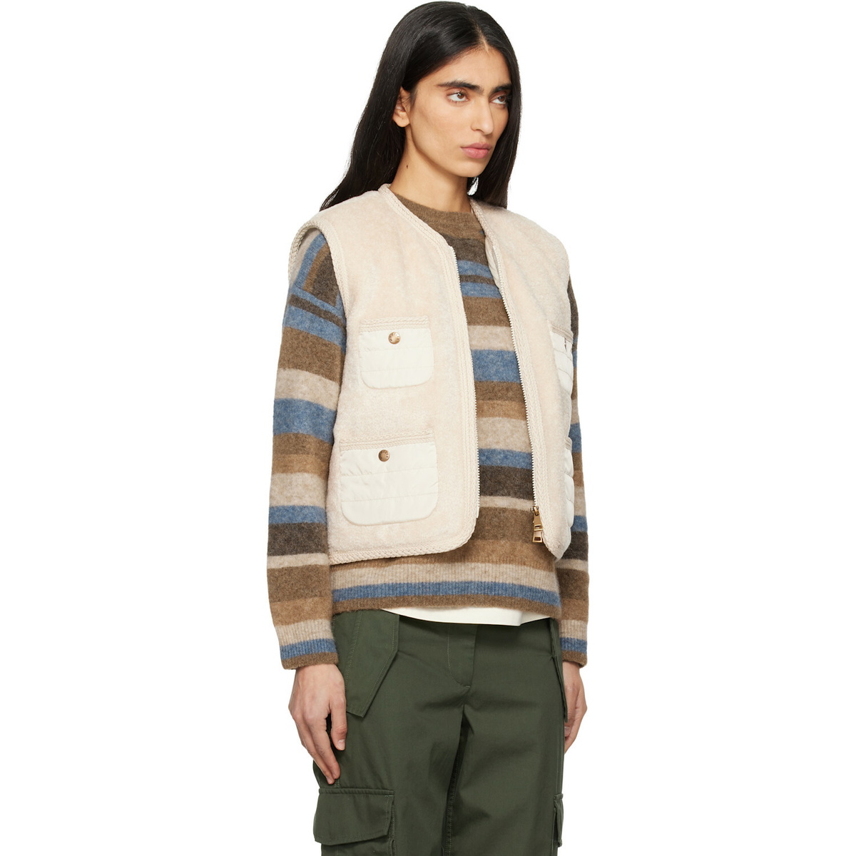 Moncler Beige Mimosas Braided Trim Teddy Down Vest