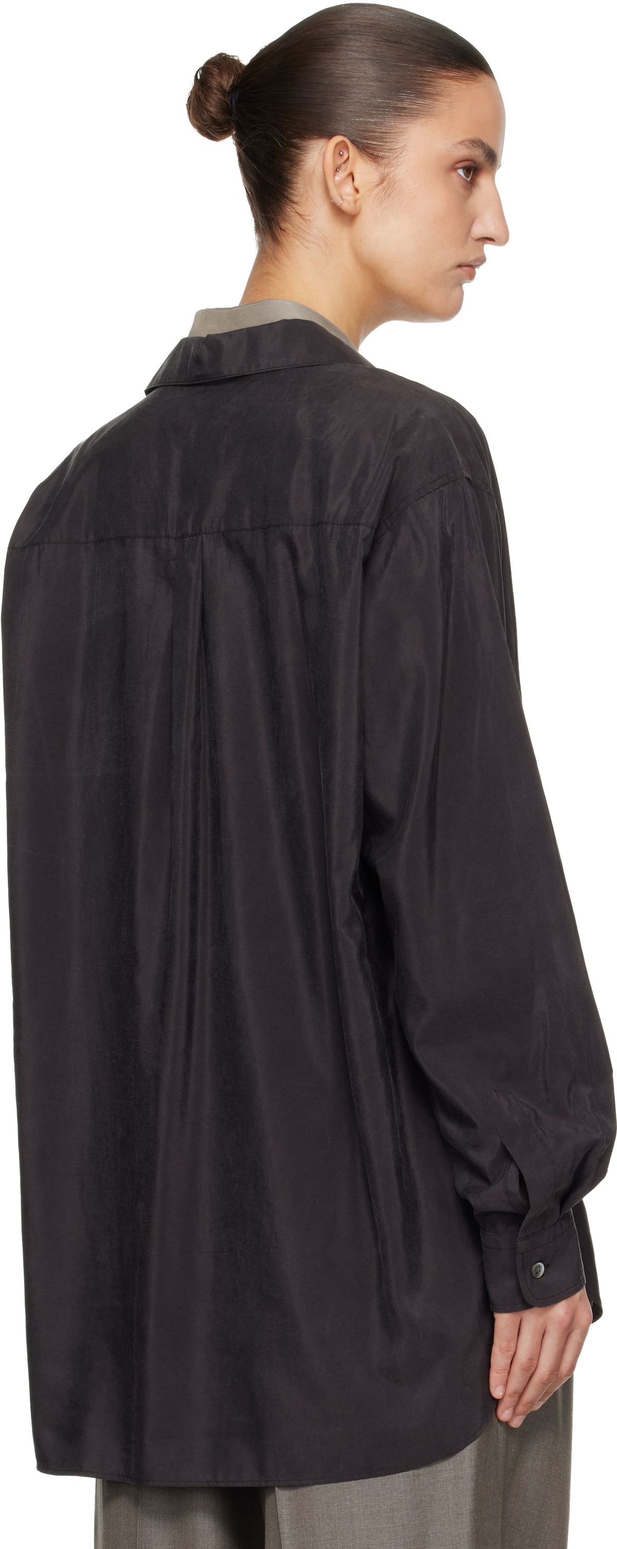 ssstein Brown Silk Nylon Skipper Shirt