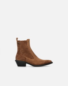 Pinko Cowboy Ankle Boots In Suede Laminated Gold
