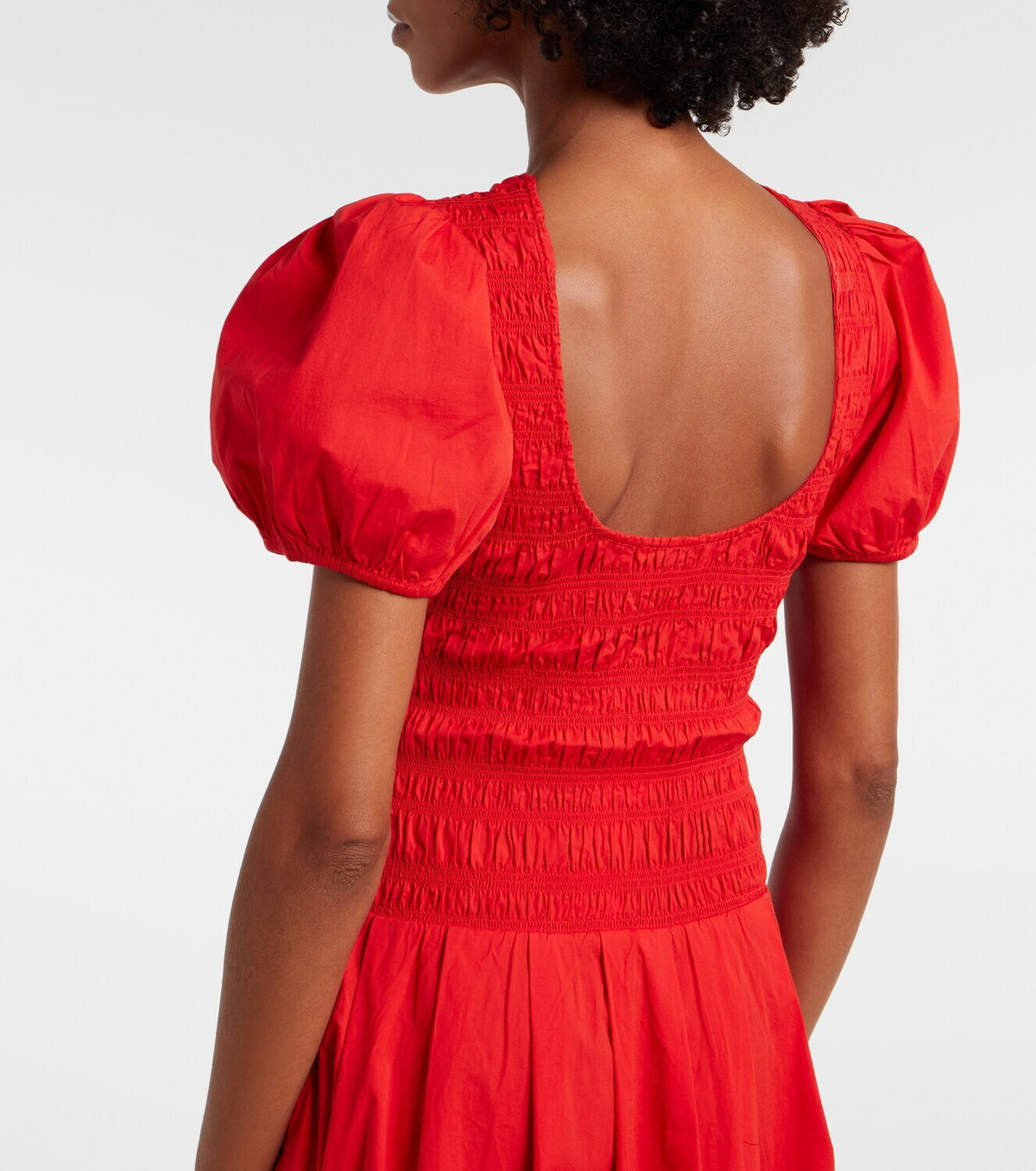 Ganni Shirred cotton-blend poplin midi dress