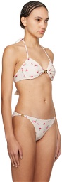 GANNI Off-White Floral Bikini Top