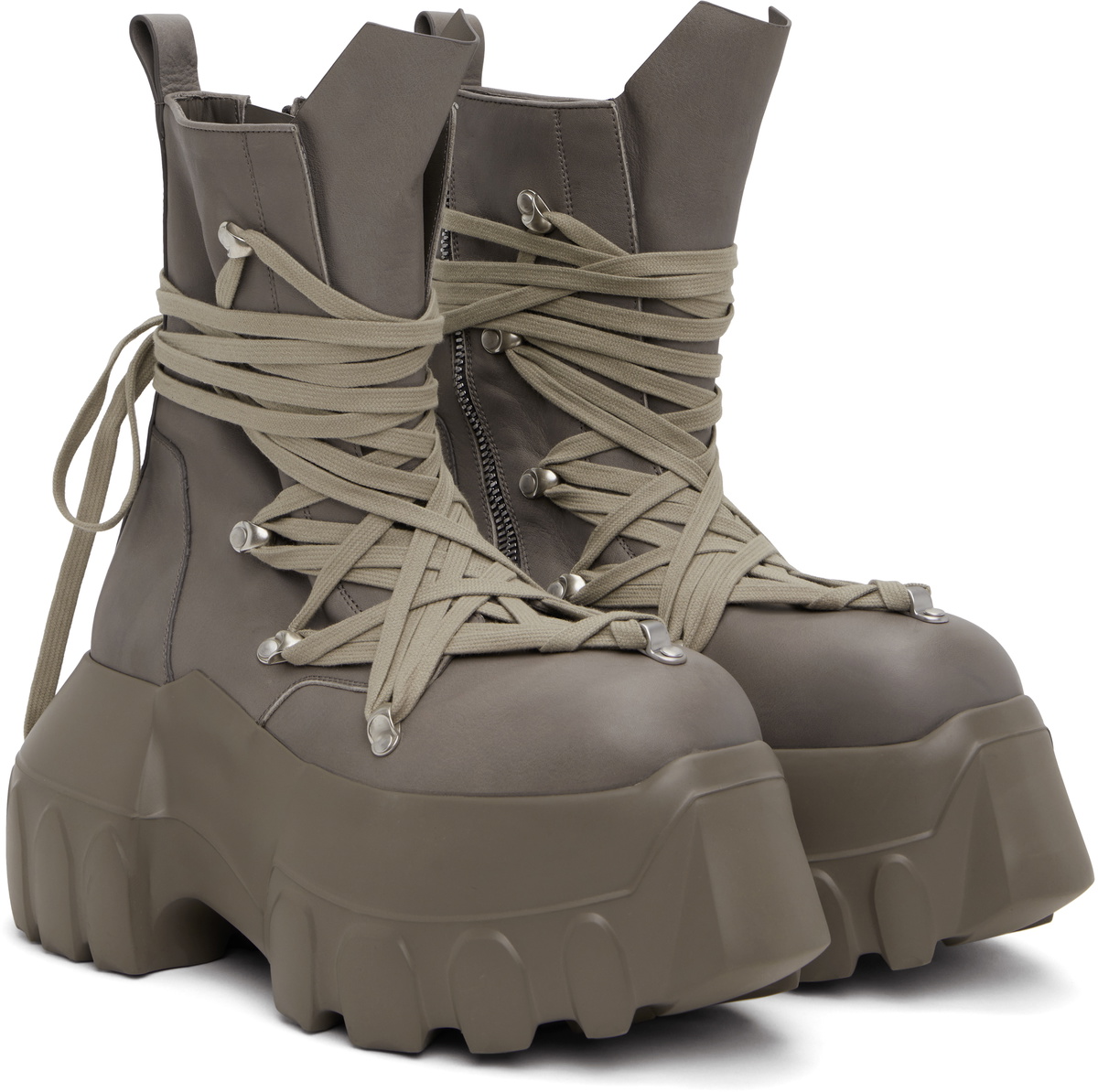 Rick Owens Gray Hollywood Megalace Mega Tractor Boots Rick Owens