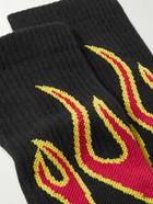 Palm Angels - Ribbed Jacquard-Knit Cotton-Blend Socks - Black