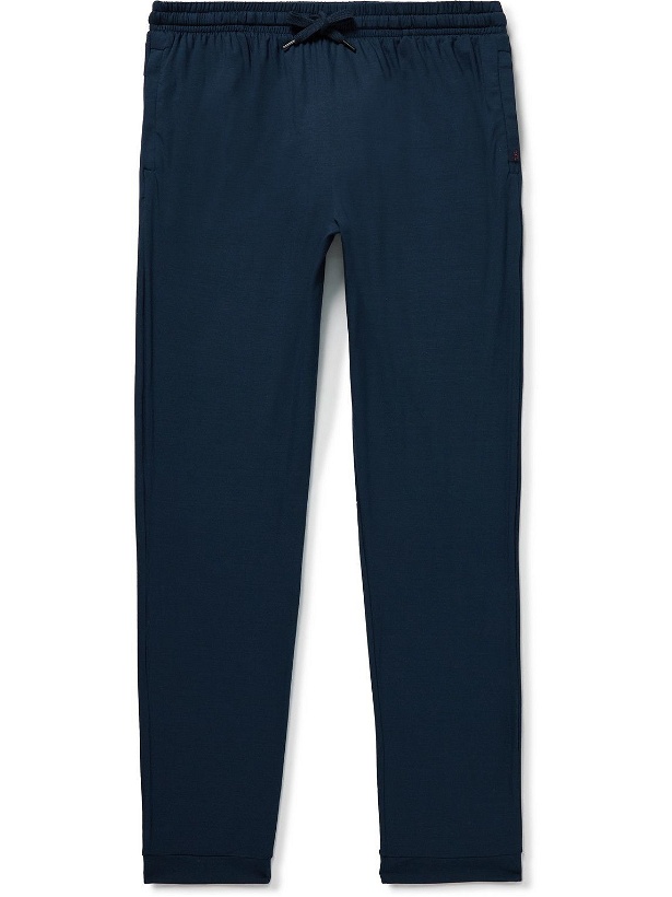 Photo: Derek Rose - Basel Tapered Stretch Micro Modal Jersey Sweatpants - Blue