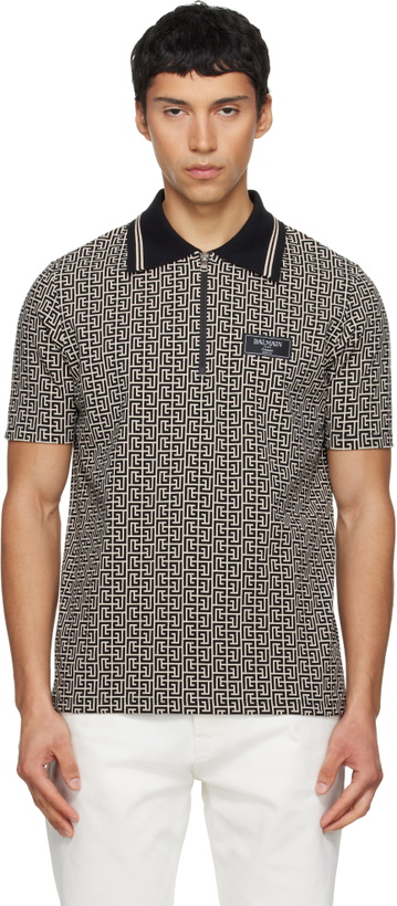 Photo: Balmain Black & Beige Monogram Polo