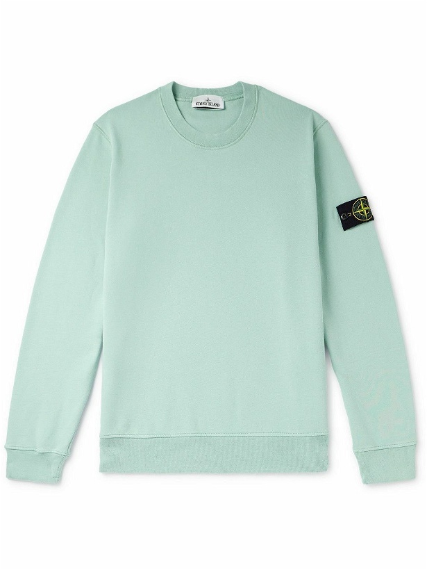 Photo: Stone Island - Logo-Appliquéd Garment-Dyed Cotton-Jersey Sweatshirt - Green