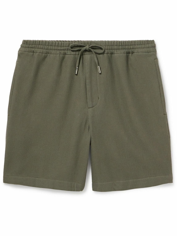 Photo: Mr P. - Straight-Leg Waffle-Knit Organic Cotton Drawstring Shorts - Green