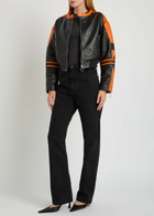 AN-Y1 Biker Padded Colour-blocked Leather Jacket Black