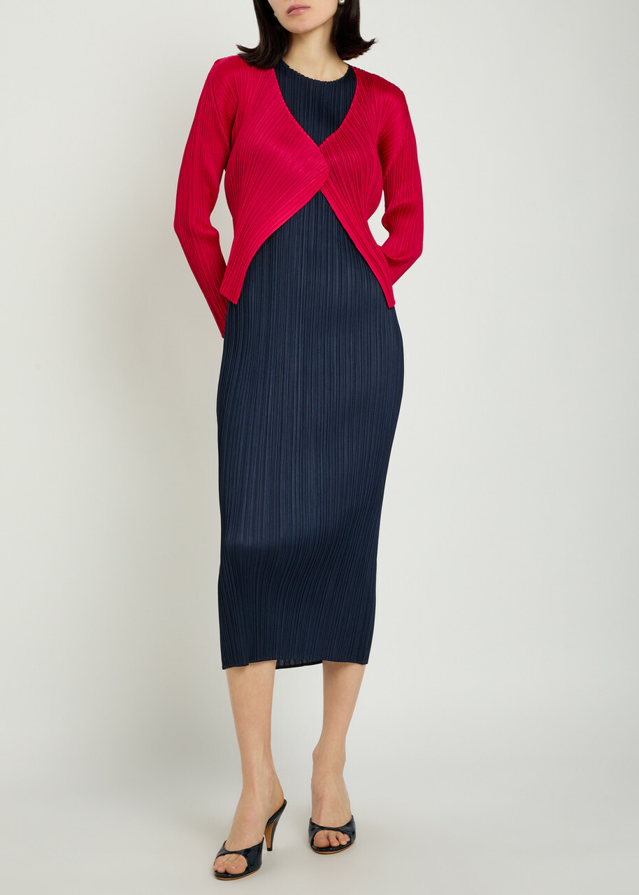 Pleats Please Issey Miyake Pleated Woven Cardigan Red
