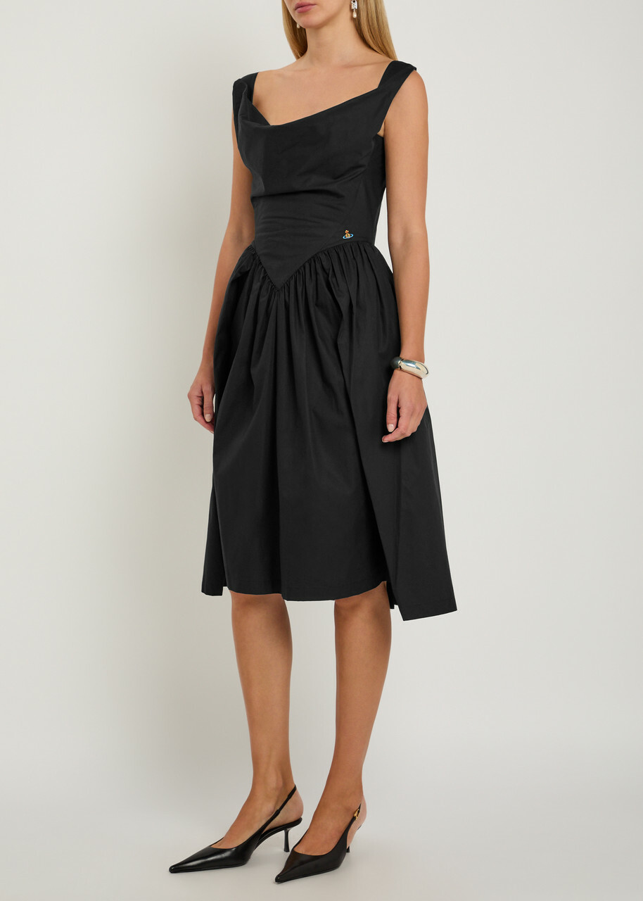 Vivienne Westwood Sunday Logo-embroidered Cotton-poplin Midi Dress Black