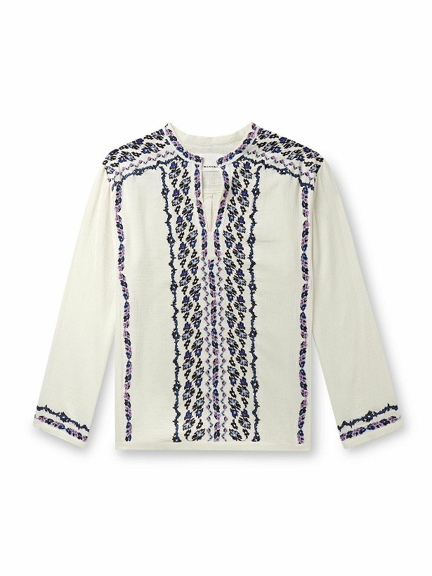 Photo: Marant - Cikariah Embroidered Cotton-Gauze Shirt - Neutrals