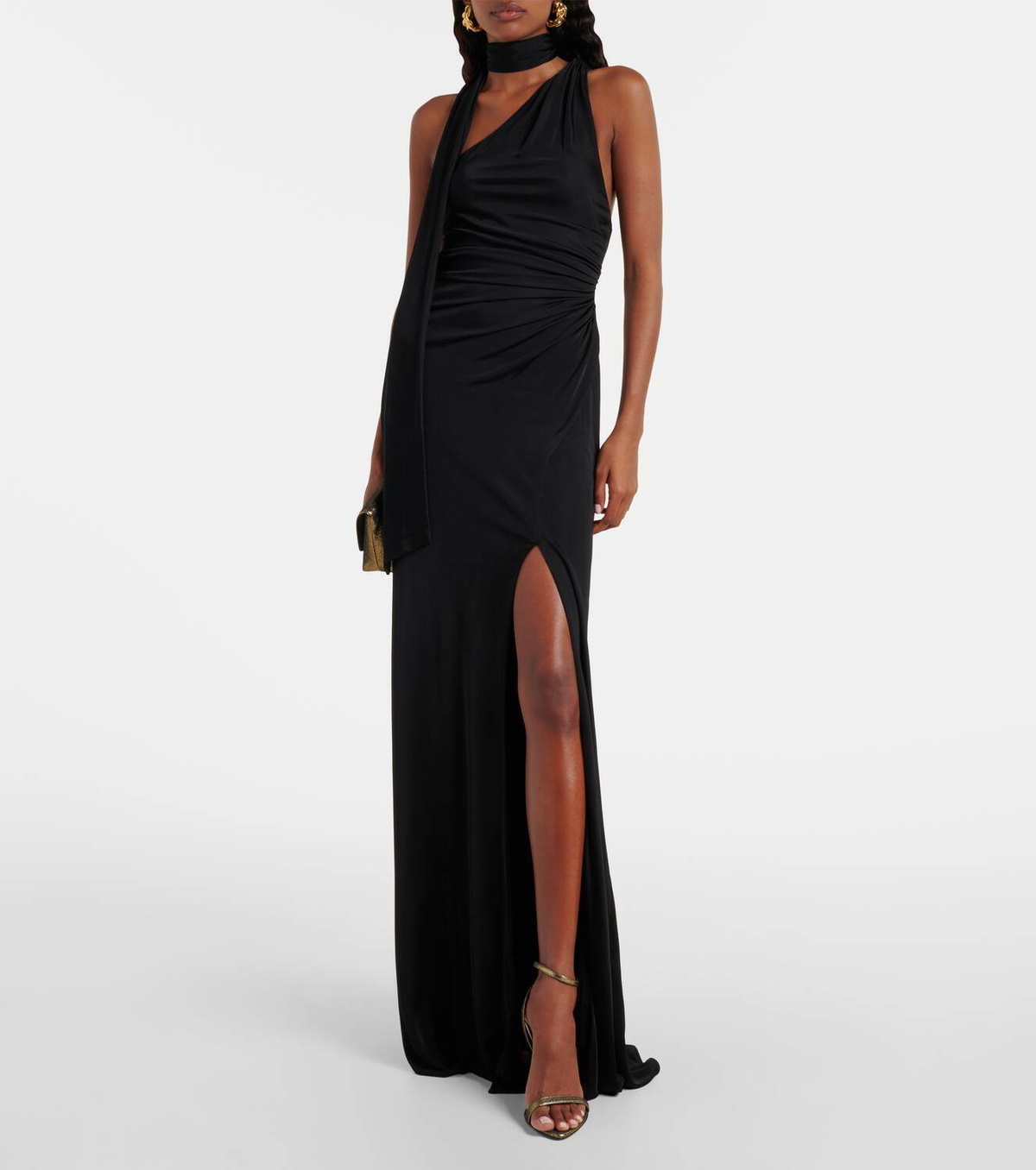 Tom Ford Scarf-detail one-shoulder jersey gown