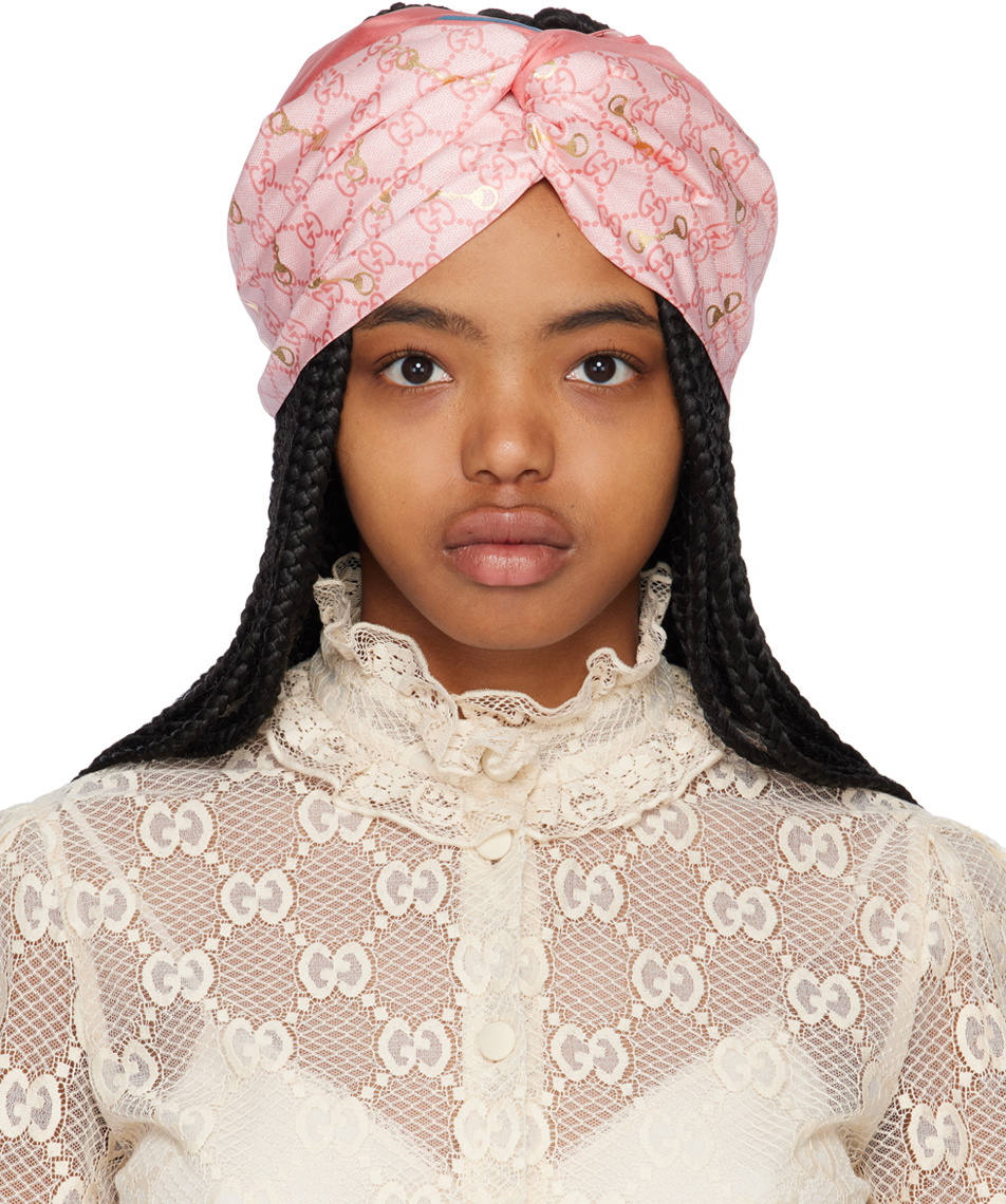 Gucci Pink Silk GG Horsebit Headband Gucci