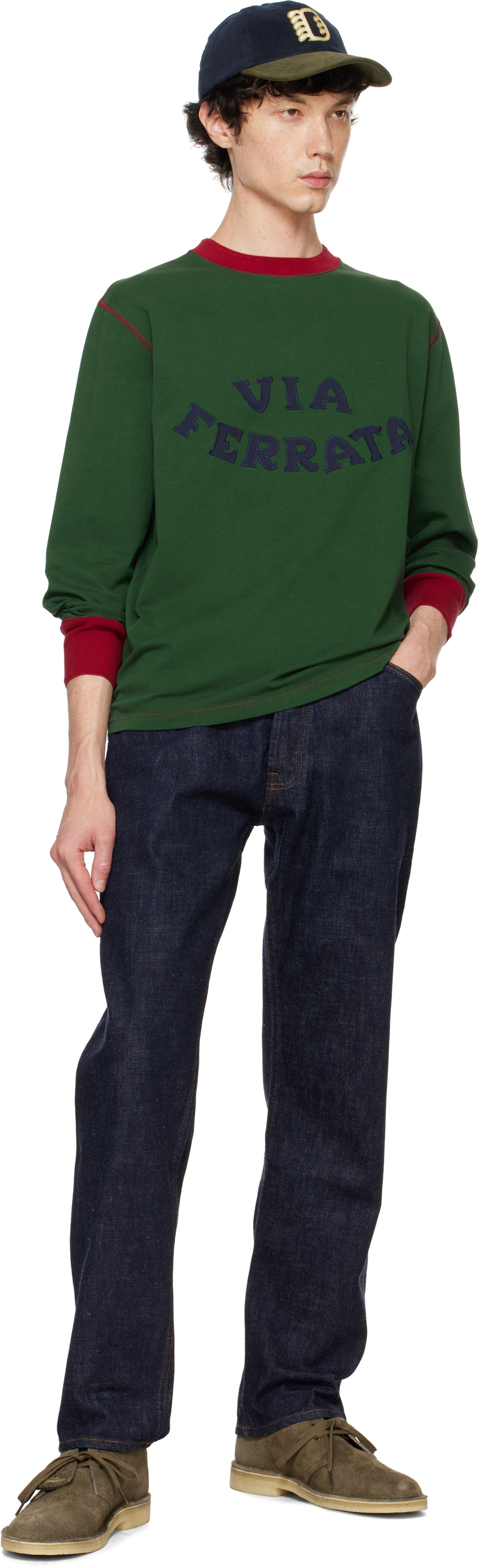 Drake's Green 'Via Ferrata' Cotton Long-Sleeve Hiking T-shirt Drake's