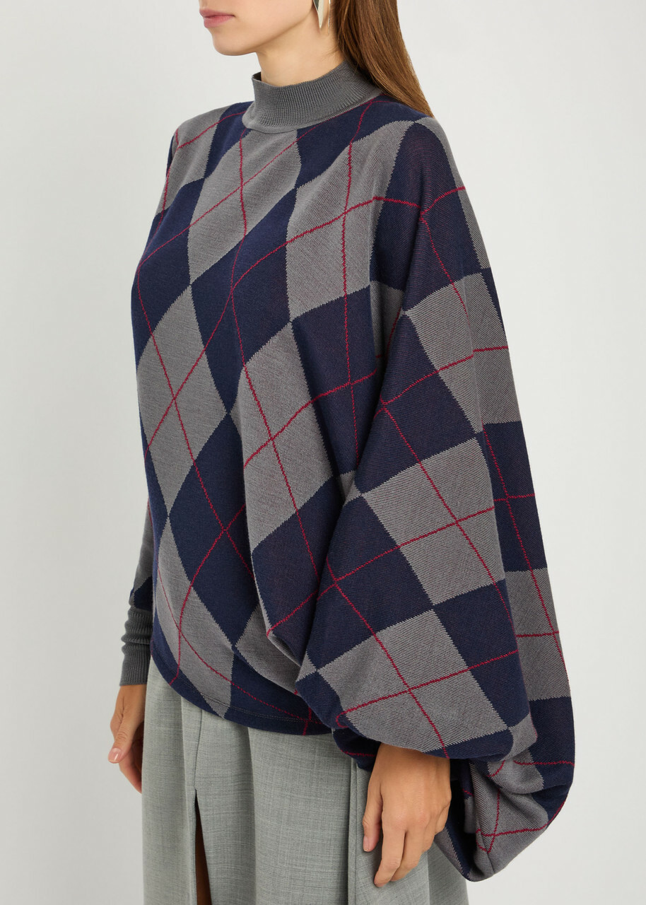 A.W.A.K.E Mode Argyle Wool Jumper Navy