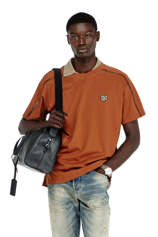 Photo: Diesel T-shirt with contrast trims and logo patch - T-Shirts Mens in Orange