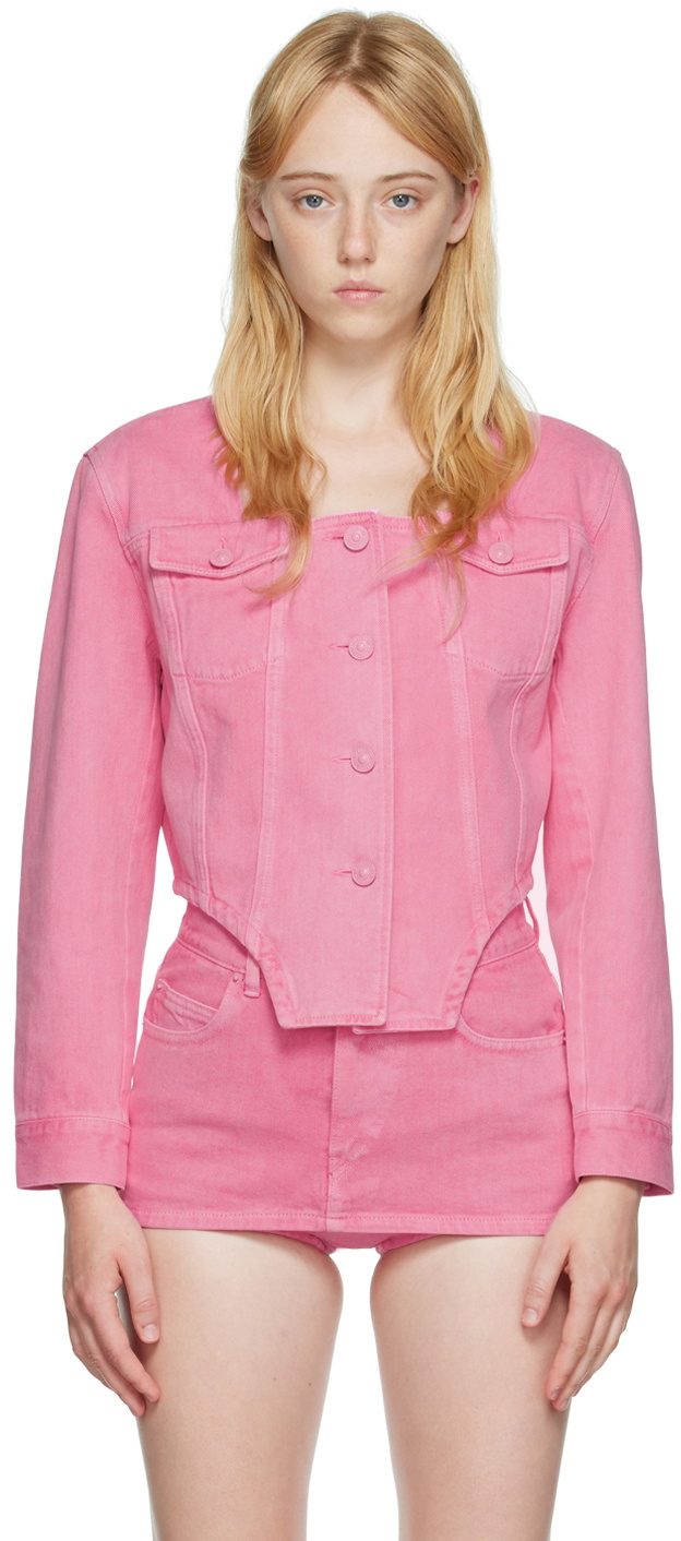 Pushbutton Pink Square Neck Denim Jacket Pushbutton