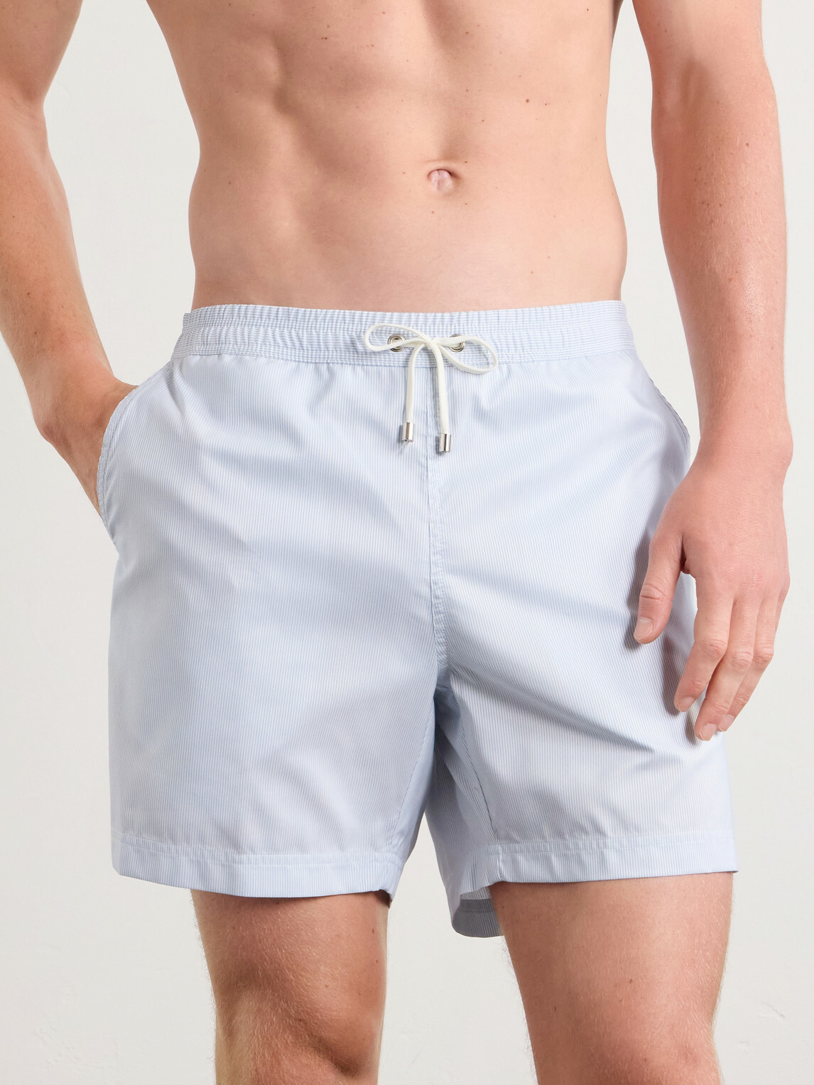 Sunspel - Fine Striped Straight-Leg Swim Shorts - Blue