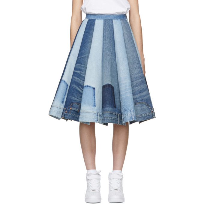 Junya Watanabe Indigo Denim Mix Panelled Skirt Junya Watanabe