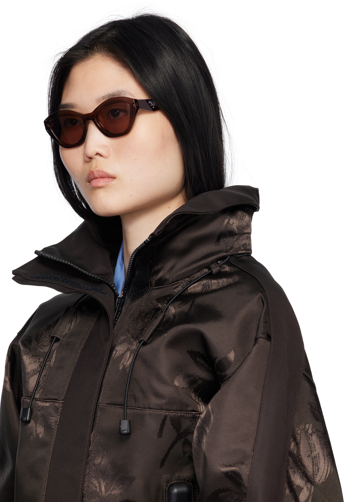 Prada Eyewear Brown Angular Butterfly Acetate Sunglasses Prada