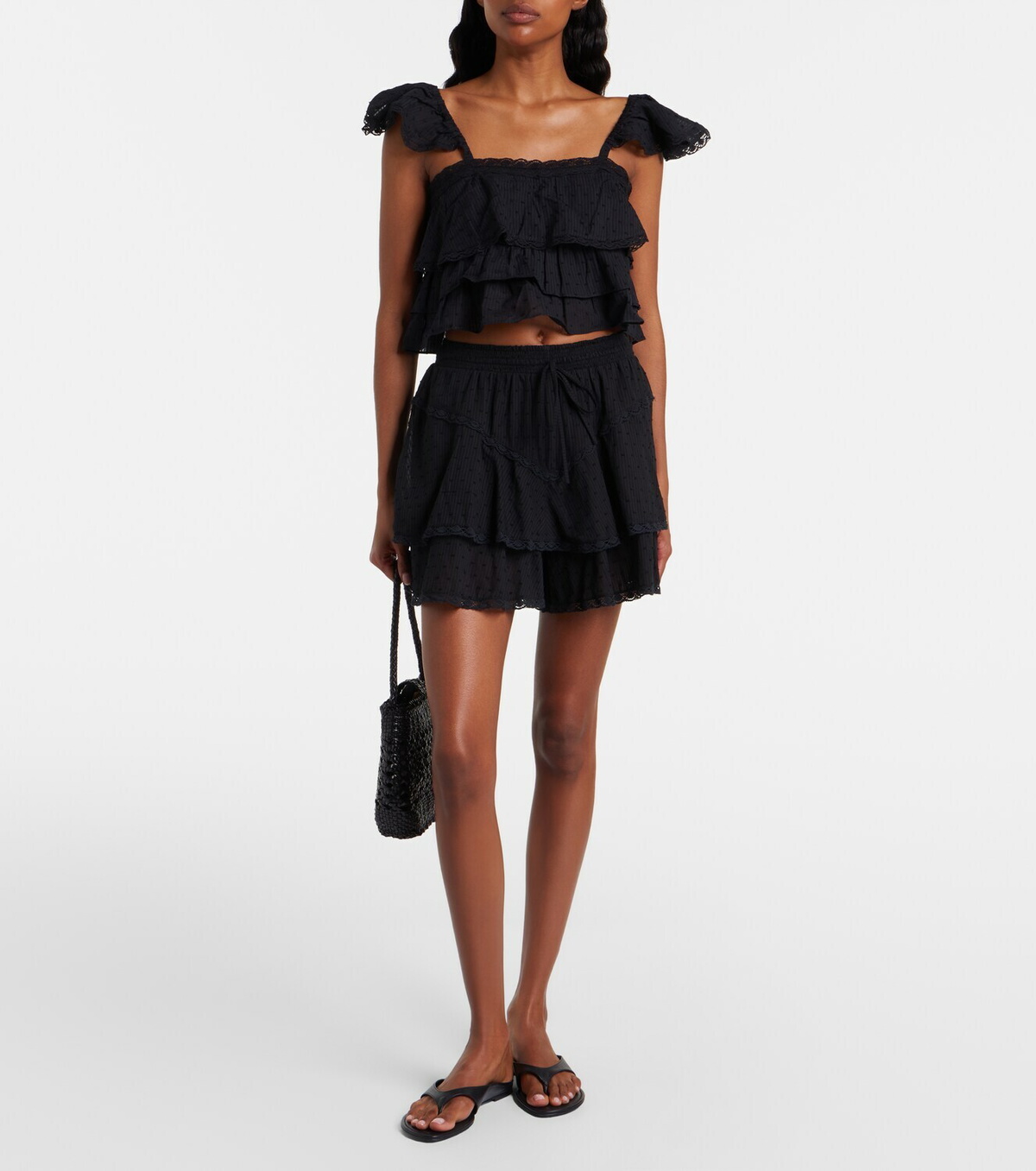 Poupette St Barth Anya ruffled cotton crop top