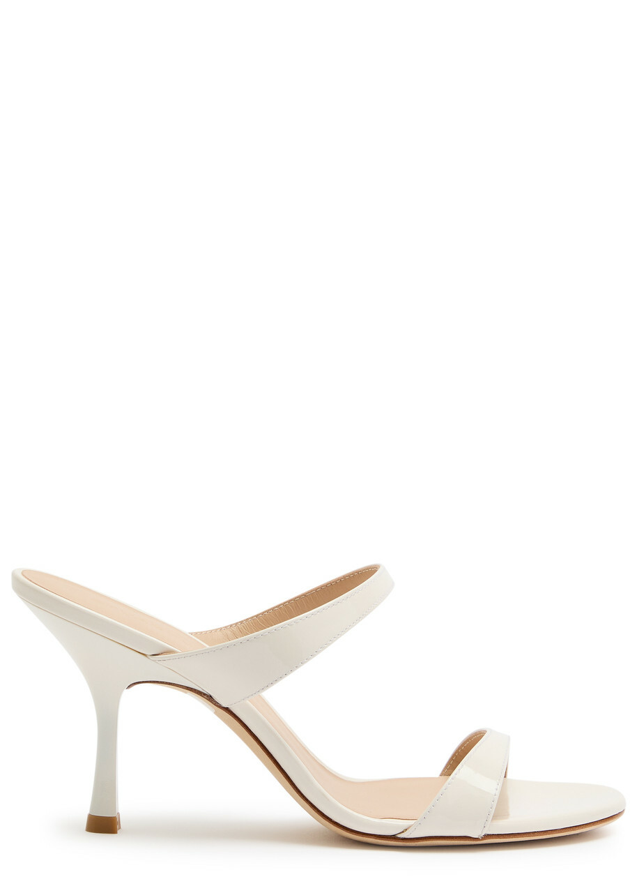 Stuart Weitzman Nudist 85 Patent Leather Mules Tan