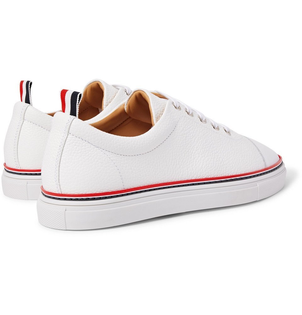 スニーカー THOM BROWNE White Leather Sneakers $630 Thom Browne Men White Pebble Leather Lace-up Sneakers