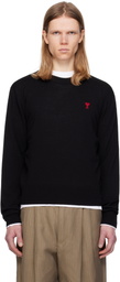 AMI Paris Black Wool Ami de Coeur Crew Neck Sweater