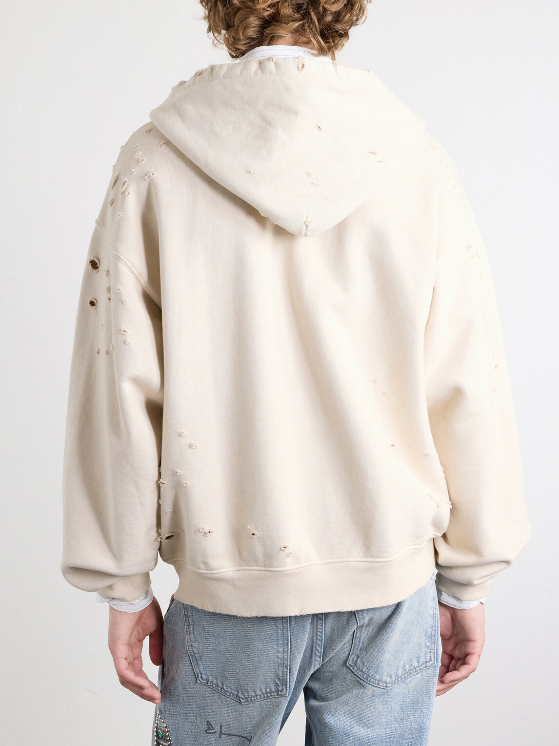 Satoshi Nakamoto - Motoslug Logo-Print Distressed Cotton-Jersey Hoodie - White