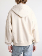 Satoshi Nakamoto - Motoslug Logo-Print Distressed Cotton-Jersey Hoodie - White