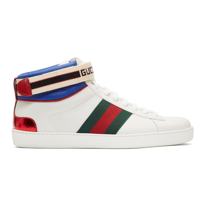 Photo: Gucci White Striped New Ace High-Top Sneakers