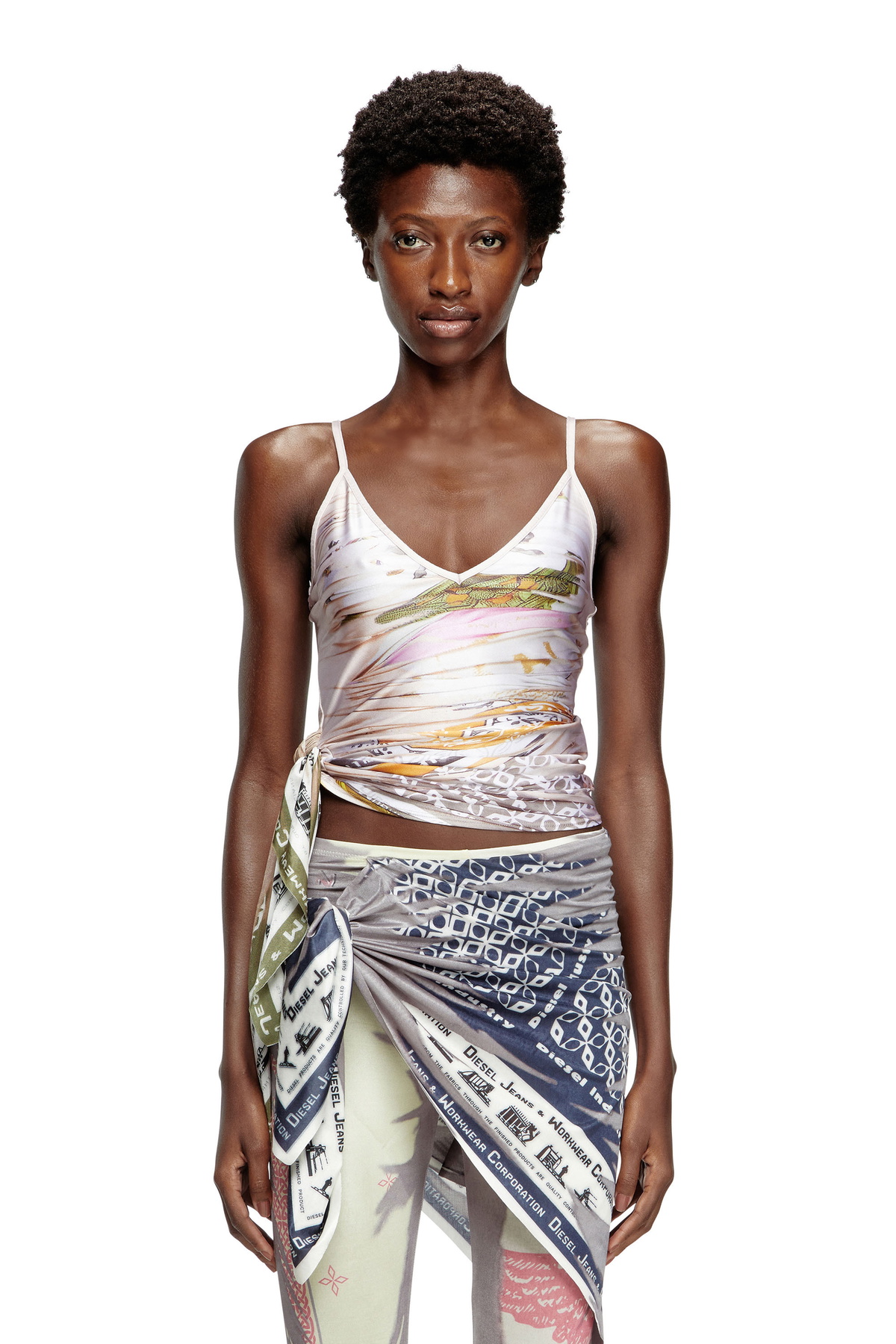 Diesel Draped camisole with bandana knot - Tops Womens in