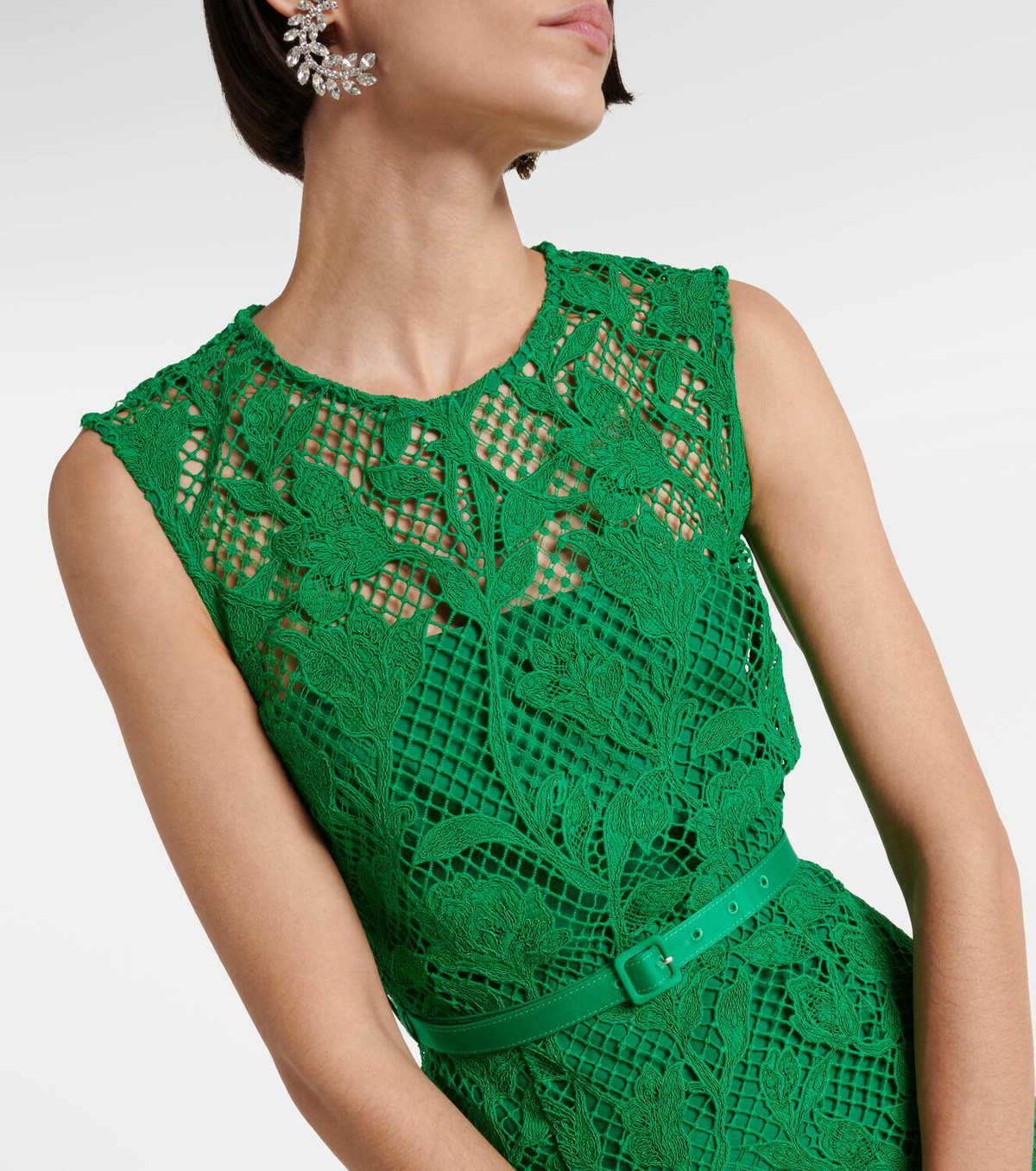 green emerald velvet dress Green Cord Lace Midi Dress – self-portrait-EU main image 1