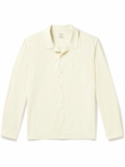 Altea - Luke Camp-Collar Garment-Dyed Cotton-Flannel Shirt - Neutrals
