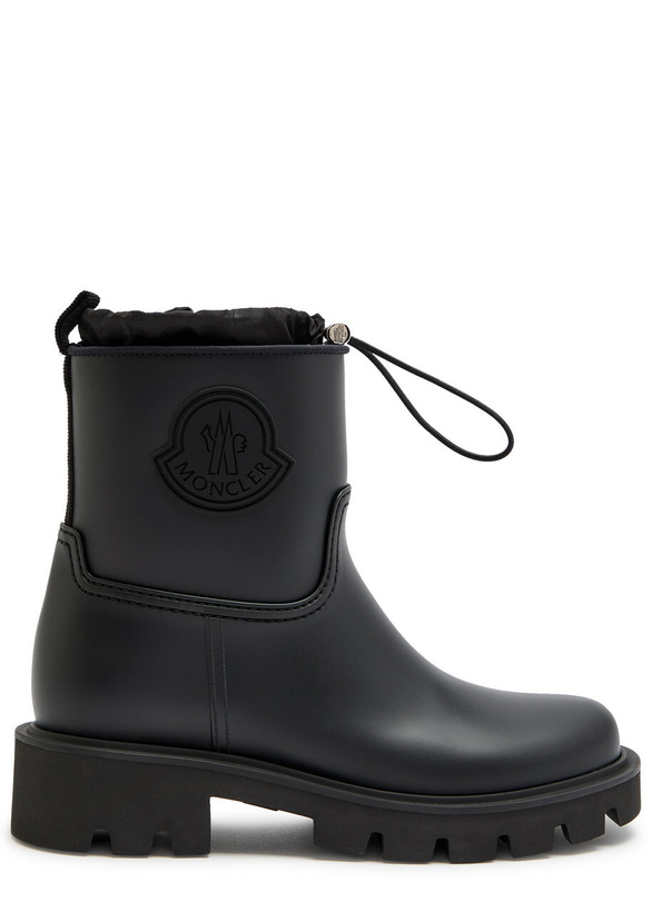 Photo: Moncler Kickstream Rubber Wellington Ankle Boots Black