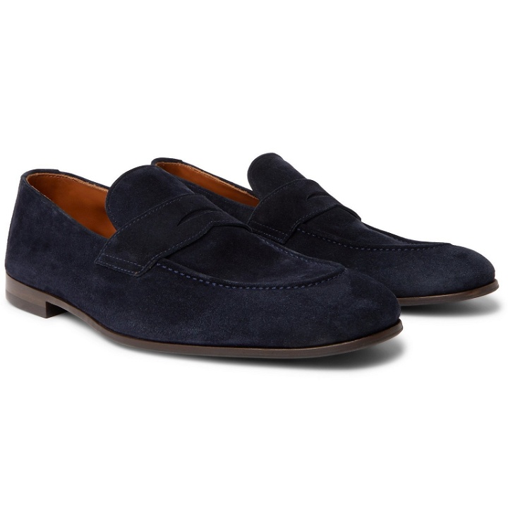 Photo: Brunello Cucinelli - Suede Penny Loafers - Blue