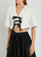 Sister Jane Blanca Broderie-anglaise Cotton Cropped Blouse White And Black